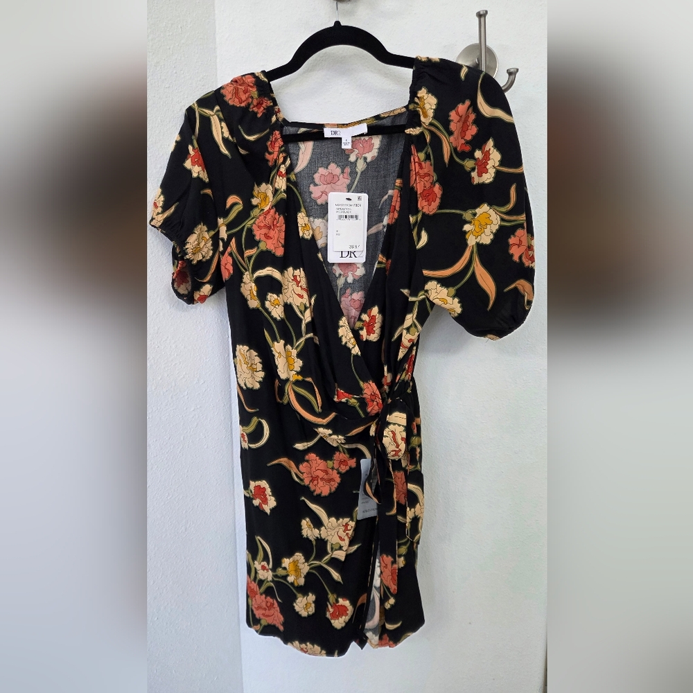 Floral Wrap Romper with Puff Sleeves